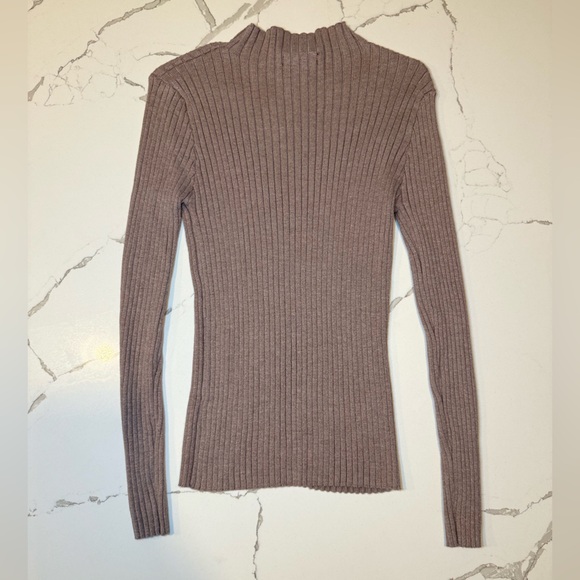 Taupe Ribbed Mock Neck Sweater Shirt - Picture 6 of 6
